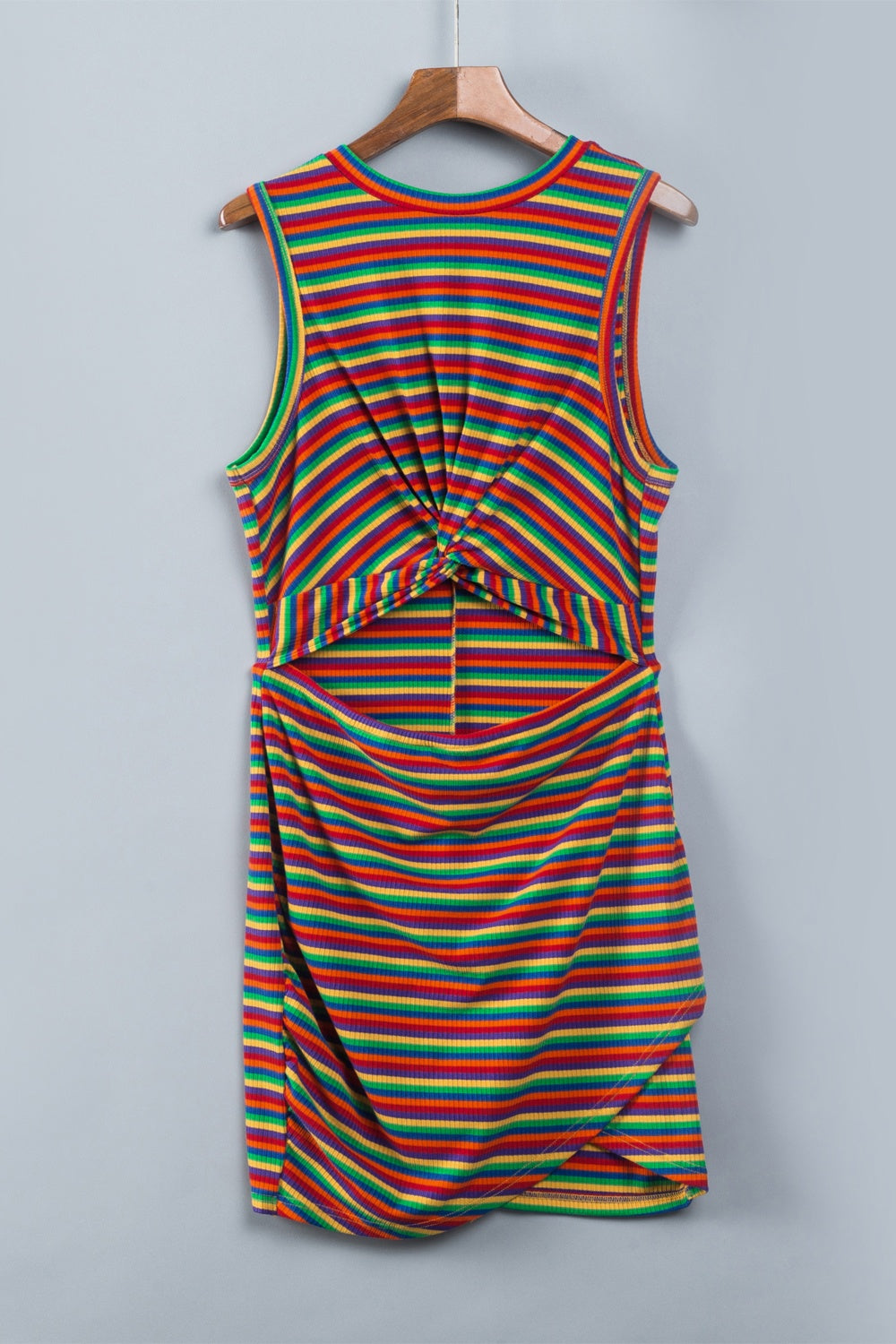 Cutout Striped Round Neck Sleeveless Dress