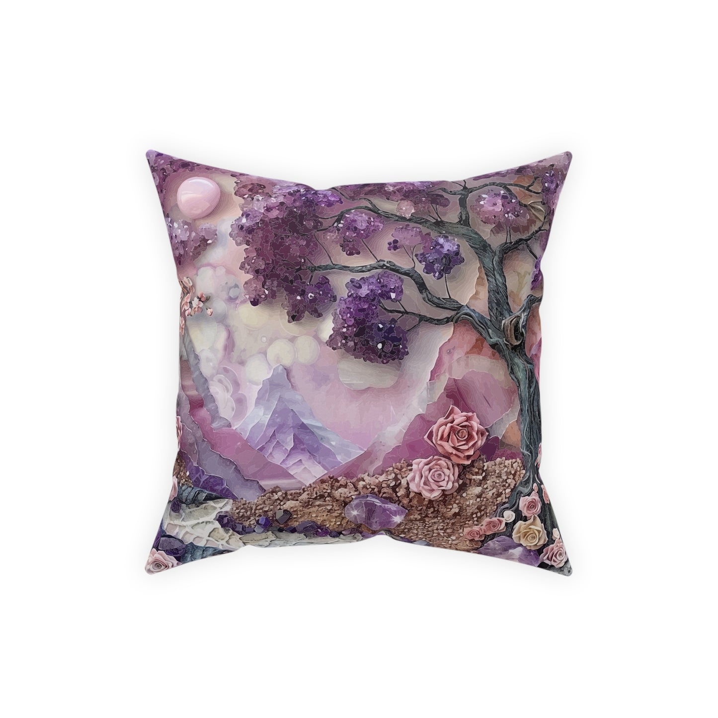 Blooms of Spirit Amethyst Rose Quartz Broadcloth Pillow