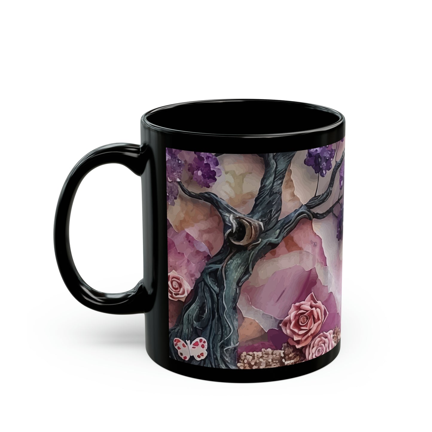 Blooms of Spirit Amethyst Rose Quartz Black Mug (11oz, 15oz)